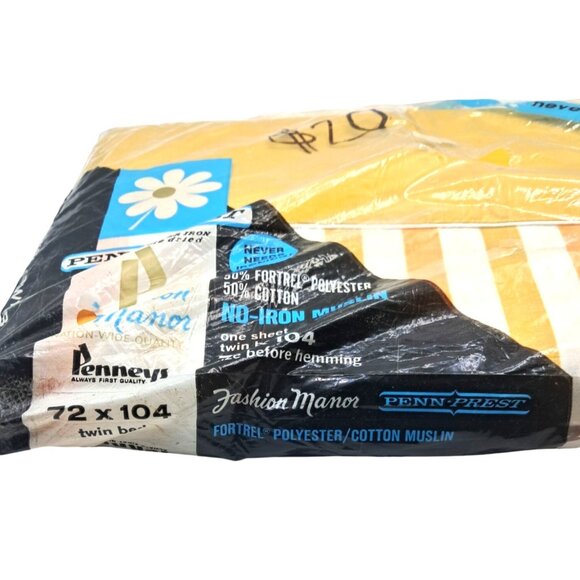 Vintage 70s Penneys Sheet Twin Bed Sheet 72" X 104" Penn-Prest Fashion Manor No- - Picture 8 of 8